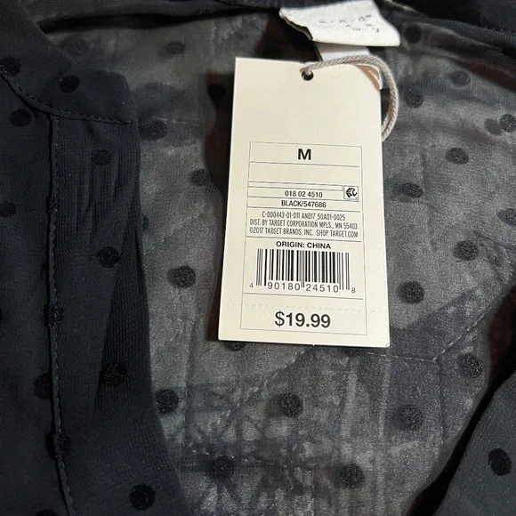 A New Day Target Black Sheer Polka Dot Top - Picture 3 of 4